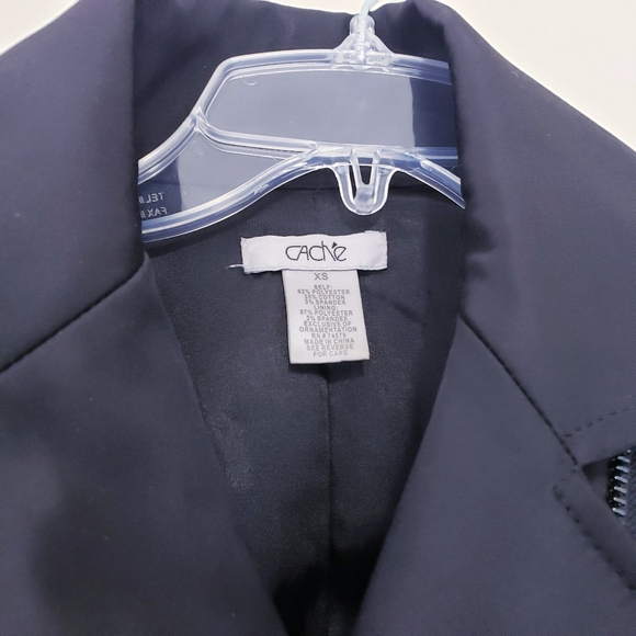 Caché Cropped Black Motorcyle Biker Jacket Polyester Size XS Cache - Picture 4 of 6